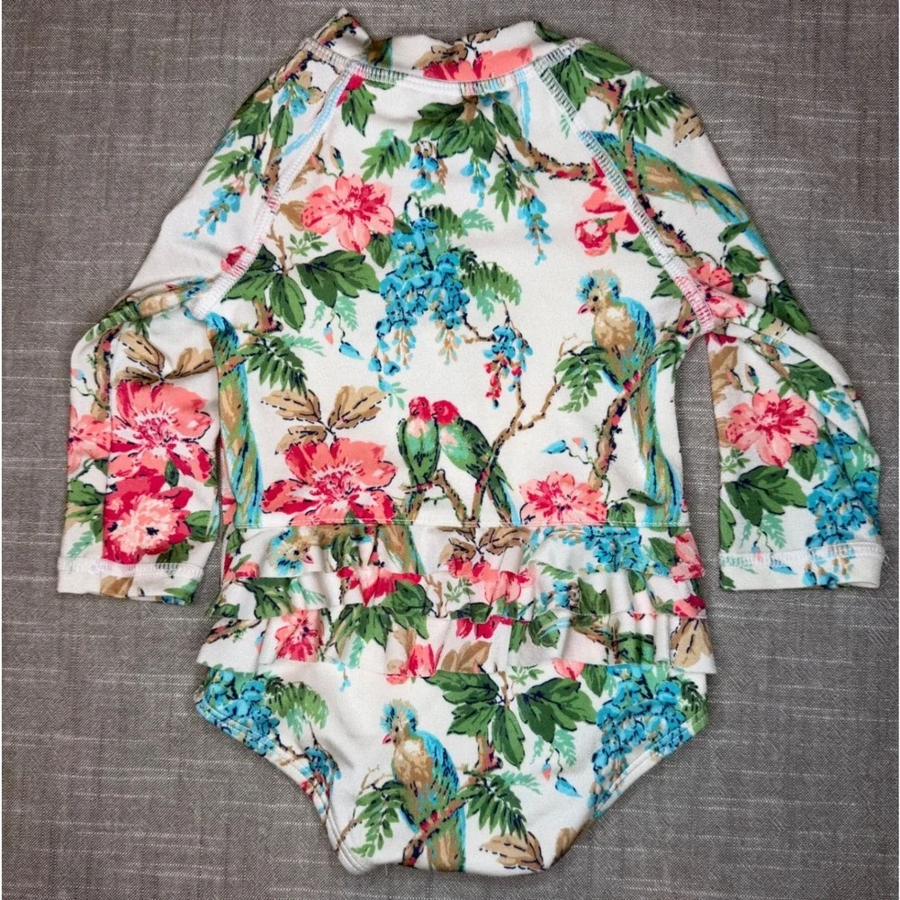 Janie and Jack Kids Tropical‎ Bird Floral Ruffle One Piece Swimsuit 3-6 Months